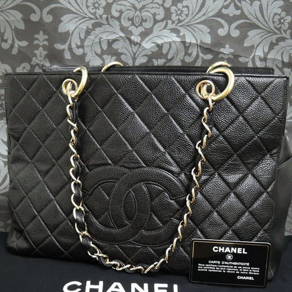 MINT! CHANEL BLACK CAVIAR SKIN TOTE BAG w/ CARD! - Picture 1 of 13
